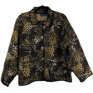 Jane Ashley Vintage Tapersty Black Multicolored Leopard Print  Button Up Jacket